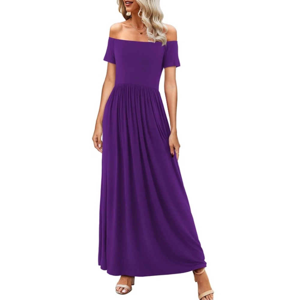 Casual Off Shoulder Maxi Dress with Pockets 🌼